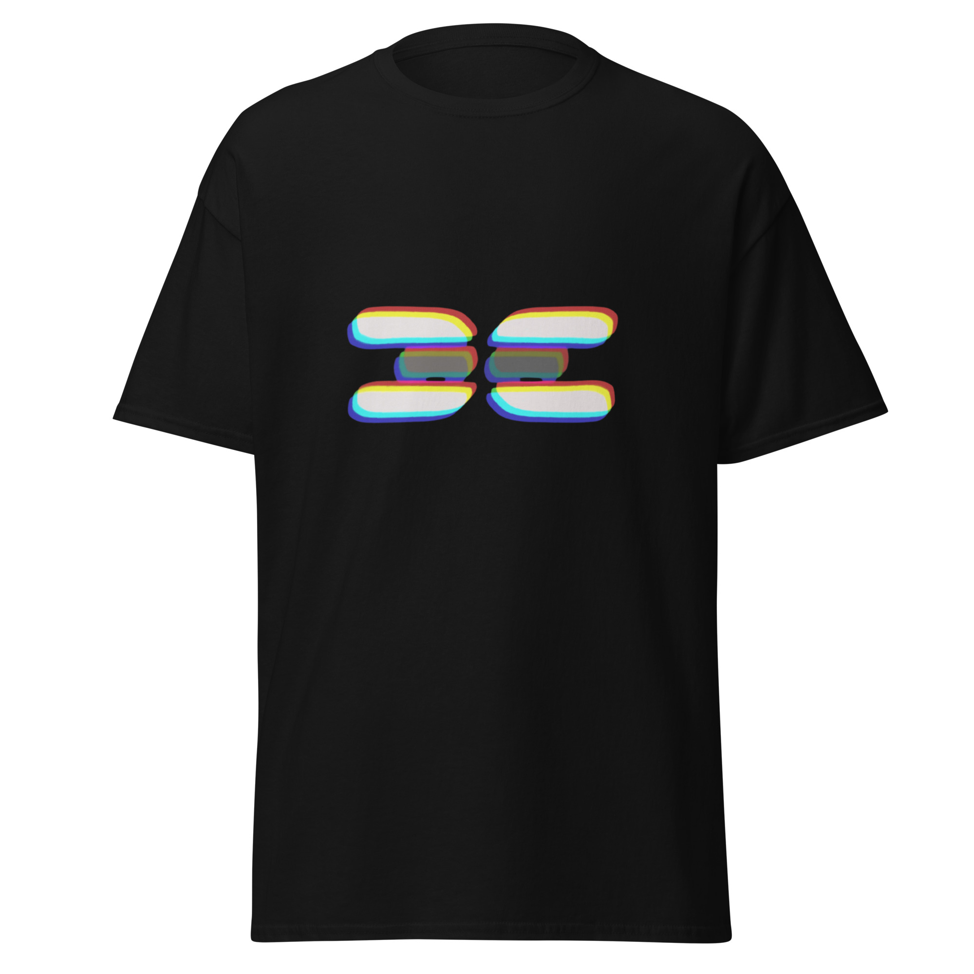 black tee with block logo